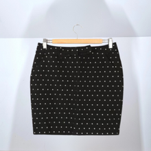 Load image into Gallery viewer, Moschino Skirt Mini Bow Black Silver Swiss Polka Dot Bodycon Pocket 50s Pinup 10
