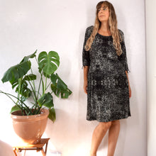 Load image into Gallery viewer, Brora Jersey Abstract Print Smock Dress Black Grey Scoop Neck Casual Stretch 12 14
