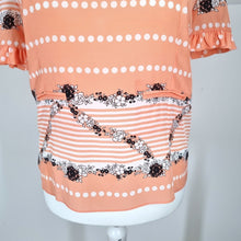 Load image into Gallery viewer, Marni Blouse 100% Silk Floral Mix Prints Peach V Neck Boxy Short Sleeves Top 16
