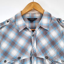 Load image into Gallery viewer, All Saints Men&#39;s Shirt Checked Plaid Y2K Military Army Blue Grey Casual Medium
