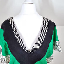 Load image into Gallery viewer, Zara Woman Blouse 100% Silk Colourblock 80s V Neck Polka Dot Striped Green XS
