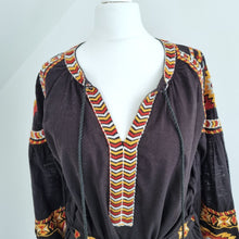 Load image into Gallery viewer, Next Embroidered Tunic Mini Dress Black Belted Kaftan Beach Boho Cotton Small
