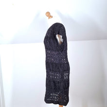 Load image into Gallery viewer, Jigsaw Dress Crinkle Black Crochet Shift Tunic Pleated Party Knee Length Small
