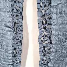 Load image into Gallery viewer, East Crinkle Cardigan Blouse Open Blue Sequins Sparkly Long Sleeves Coverup M L
