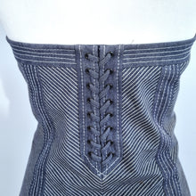 Load image into Gallery viewer, Karen Millen Denim Dress Strapless Corset Back Bodycon Party Blue Pinstriped 12
