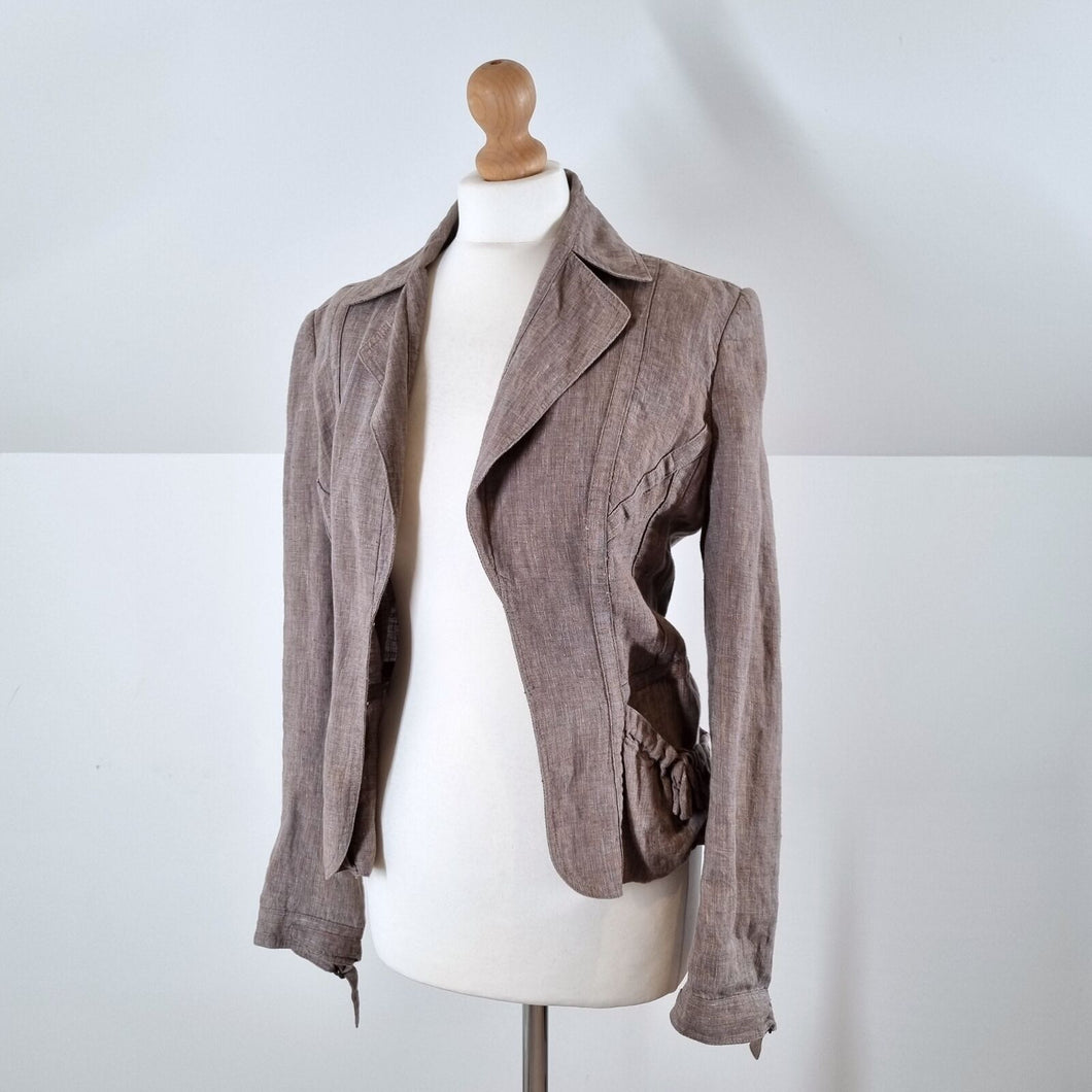 Stills 100% Linen Jacket Blazer Light Brown Lagenlook Pockets Work Lightweight 8