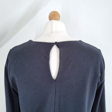 Load image into Gallery viewer, ME+EM Dress Long Sleeves Skater Navy Blue Flared Cocktail Work Knee Length 10
