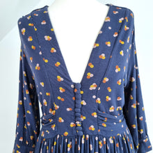 Load image into Gallery viewer, Manoush Dress A Line Wool Blend Smock Navy 3/4 Sleeves Boho Stretch Knee 14
