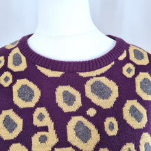 Load image into Gallery viewer, Asos Jumper Burgundy Leopard Print Sparkly Gold Cotton Oversized Knit Small
