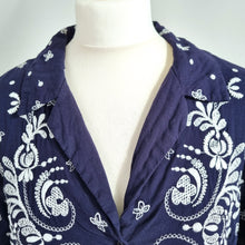 Load image into Gallery viewer, Zara Woman Blouse Embroidered Navy White Boho Peasant Boxy Festival Top Medium
