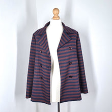 Load image into Gallery viewer, Zara Blazer Striped Jacket Burgundy Navy Preppy Double Breasted Work Medium
