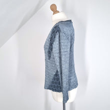 Load image into Gallery viewer, East Crinkle Cardigan Blouse Open Blue Sequins Sparkly Long Sleeves Coverup M L
