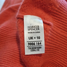 Load image into Gallery viewer, Marks &amp; Spencer 100% Cashmere Jumper Short Sleeves Coral Blouse Top V Neck 10
