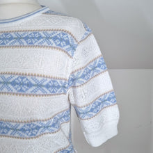 Load image into Gallery viewer, Vintage Jumper Fair Isle Skylar Striped Short Sleeves Knit Blouse Pastel M L
