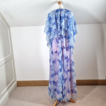 Load image into Gallery viewer, Vintage 70s Maxi Dress Nylon After Six by Ronald Joyce Blue Floral Cape 10 12
