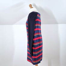 Load image into Gallery viewer, Maje Silk Dress Striped Knit Wool Blend Pockets Shift Tunic Navy Red Heloise 10
