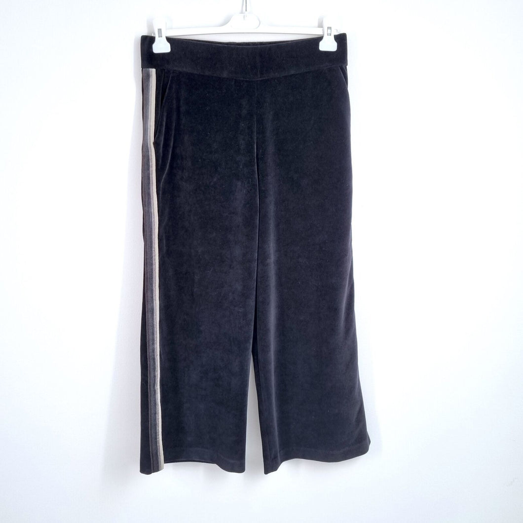 Circolo 1901 Trousers Velour Black Joggers Wide Leg Cropped Palazzo Stretch 12