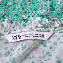 Load image into Gallery viewer, Zara Blouse Floral Ditsy Print Mint Green Boho Frilly Collar Shirt Viscose Small
