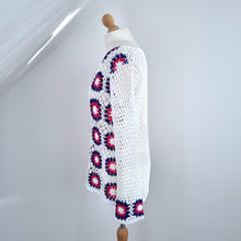 Load image into Gallery viewer, Handmade Crochet Jumper Granny Squares White Scoop Neck Lightweight Knit L XL
