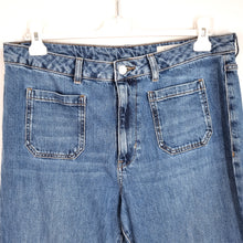 Load image into Gallery viewer, Marks &amp; Spencer Flare Jeans Front Pockets Mid Blue High Rise Bellbottoms 18 S
