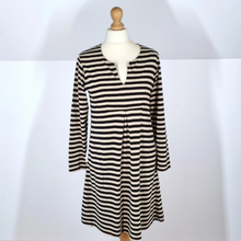 Load image into Gallery viewer, Gudrun Sjoden Dress Striped Pockets Skater A Line Smock Tunic Black Cotton XS
