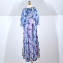 Load image into Gallery viewer, Vintage 70s Maxi Dress Nylon After Six by Ronald Joyce Blue Floral Cape 10 12
