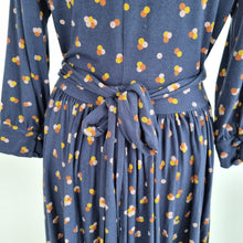 Load image into Gallery viewer, Manoush Dress A Line Wool Blend Smock Navy 3/4 Sleeves Boho Stretch Knee 14
