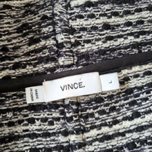 Load image into Gallery viewer, Vince Jacket Leather Boucle Biker Real Lamb Sleeves Wool Black Tweed Large
