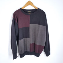 Load image into Gallery viewer, Vintage St Michael Jumper Mens Colourblock Burgundy Black 80s 90s Wool Mix Large
