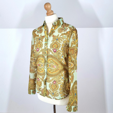 Load image into Gallery viewer, Ted Baker Blouse Paisley Ornate Baroque Print Chain Gold Mint Top Shirt 8
