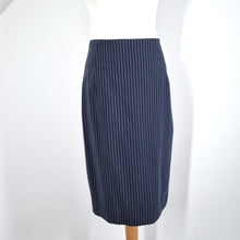 Load image into Gallery viewer, Baum Und Pferdgarten Pencil Skirt Navy Blue Pinstriped Stripes Work Lined 12
