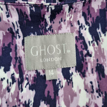 Load image into Gallery viewer, Ghost London Blouse Top Ruched Gathered Purple Lilac Pattern Short Sleeve 14
