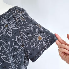 Load image into Gallery viewer, Gudrun Sjoden Dress Tunic Pockets Mini Grey Floral Print Lagenlook Cotton XL
