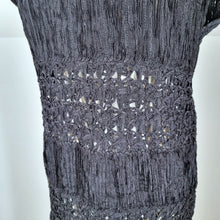 Load image into Gallery viewer, Jigsaw Dress Crinkle Black Crochet Shift Tunic Pleated Party Knee Length Small
