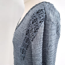 Load image into Gallery viewer, East Crinkle Cardigan Blouse Open Blue Sequins Sparkly Long Sleeves Coverup M L
