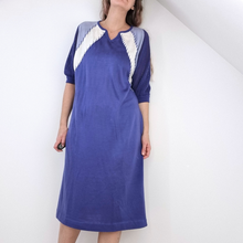 Load image into Gallery viewer, Vintage Ian Peters Dress Midi Knitted Blue A Line 70s Retro Kaftan Tunic 12
