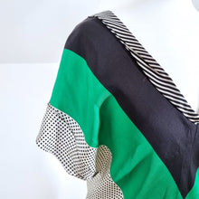 Load image into Gallery viewer, Zara Woman Blouse 100% Silk Colourblock 80s V Neck Polka Dot Striped Green XS
