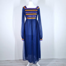 Load image into Gallery viewer, Vintage Maxi Dress 70s Dorothy Perkins Nylon Blue Medieval Sheer Sleeves Fit 6 8
