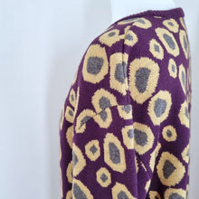 Load image into Gallery viewer, Asos Jumper Burgundy Leopard Print Sparkly Gold Cotton Oversized Knit Small
