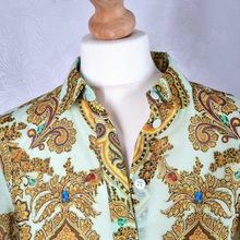 Load image into Gallery viewer, Ted Baker Blouse Paisley Ornate Baroque Print Chain Gold Mint Top Shirt 8
