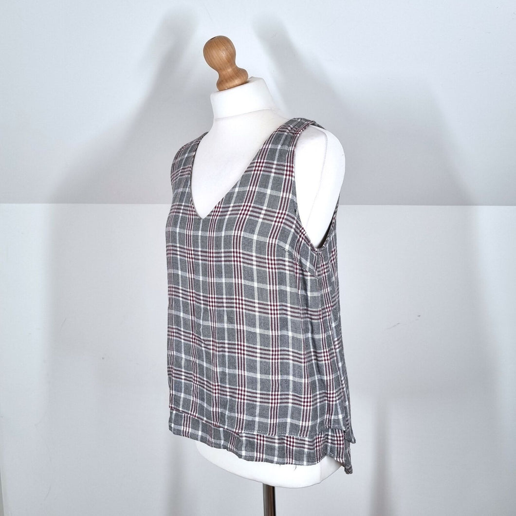 Hush Cami Top Tartan Tank Vest Check Plaid Sleeveless Grey Layered V Neck 10