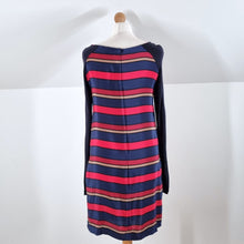 Load image into Gallery viewer, Maje Silk Dress Striped Knit Wool Blend Pockets Shift Tunic Navy Red Heloise 10
