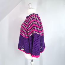 Load image into Gallery viewer, Handmade Crochet Jumper Purple Pink Oversized Chunky Knit Granny 3/4 Sleeve XXL
