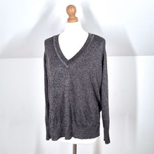 Load image into Gallery viewer, Whistles Jumper Sparkly Lurex Top Metallic V Neck Lightweight Grey Party Medium
