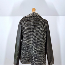 Load image into Gallery viewer, Vince Jacket Leather Boucle Biker Real Lamb Sleeves Wool Black Tweed Large
