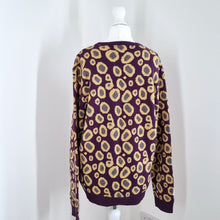 Load image into Gallery viewer, Asos Jumper Burgundy Leopard Print Sparkly Gold Cotton Oversized Knit Small
