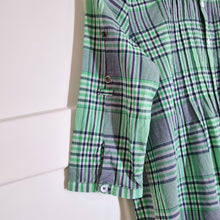 Load image into Gallery viewer, G-Star Raw Shirt Women&#39;s Plaid Check 3/4 Sleeves Pleated Green Navy Blouse XS
