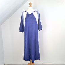 Load image into Gallery viewer, Vintage Ian Peters Dress Midi Knitted Blue A Line 70s Retro Kaftan Tunic 12
