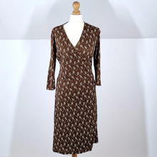 Load image into Gallery viewer, Jasper Conran Wrap Dress Brown Debenhams Print Knee Length 100% Viscose Work 10
