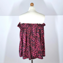 Load image into Gallery viewer, Hush Blouse Off the Shoulder Top Leopard Print Pink Bardot Peasant Boho 10
